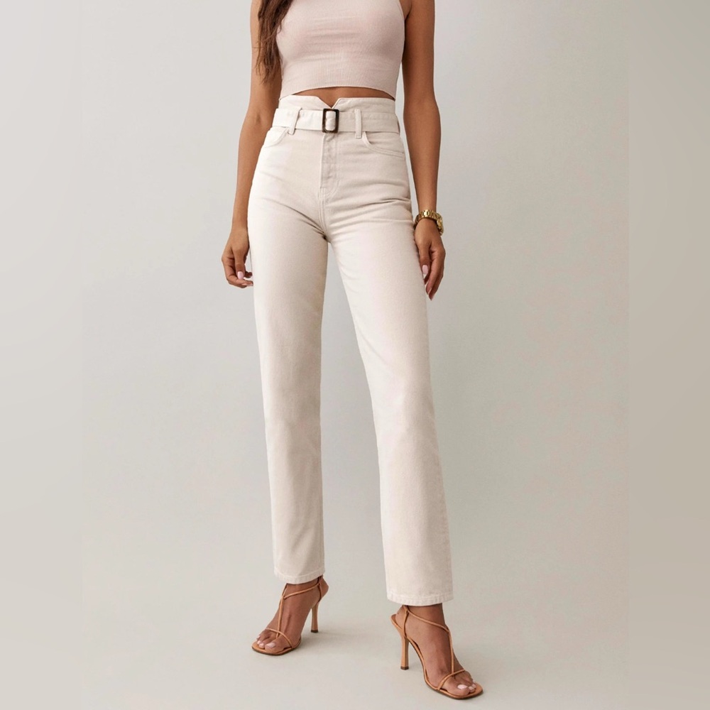 Reformation Cream Straight Leg Jeans
